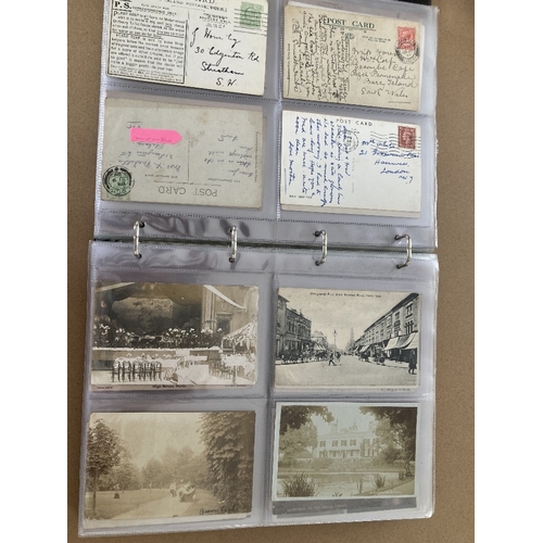 159 - POSTACARDS : Album with 190 various postcards, many photographic, street scenes, military, a few sil... 