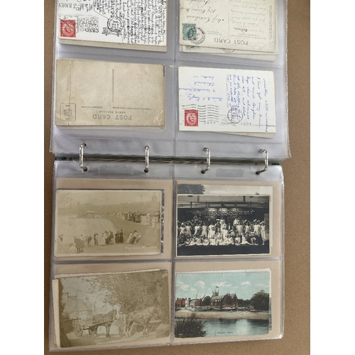 159 - POSTACARDS : Album with 190 various postcards, many photographic, street scenes, military, a few sil... 