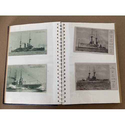 161 - POSTCARDS : Album with 55+ postcards depicting battleships, mostly pre 1920s, but a few modern. Good... 