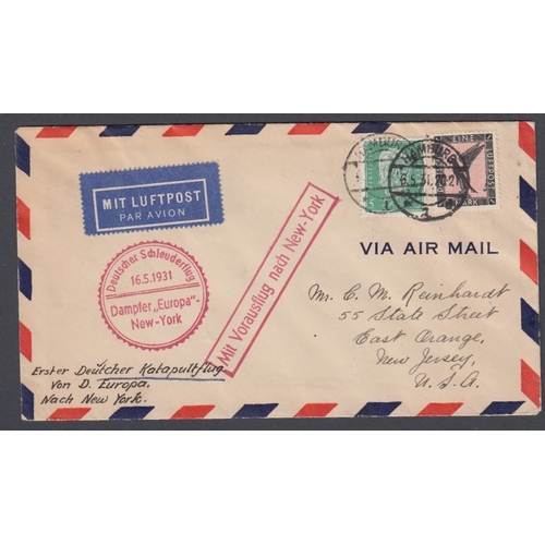 201 - STAMPS : AIRMAIL : GERMANY, 1931 Catapult flight cover from the 'Europa' addressed to USA, with spec... 