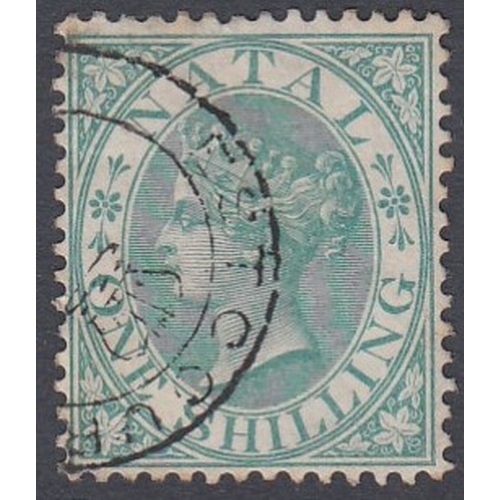 622 - STAMPS SOUTH AFRICA NATAL 1867 1/- Green good used example SG 25