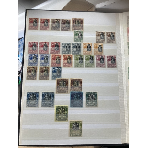 68 - STAMPS : BRITISH COMMONWEALTH, box with stockbooks, album pages etc. Useful Ireland with GB overprin... 