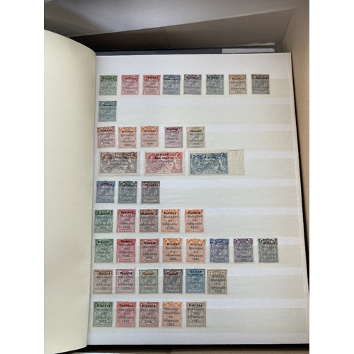 68 - STAMPS : BRITISH COMMONWEALTH, box with stockbooks, album pages etc. Useful Ireland with GB overprin... 