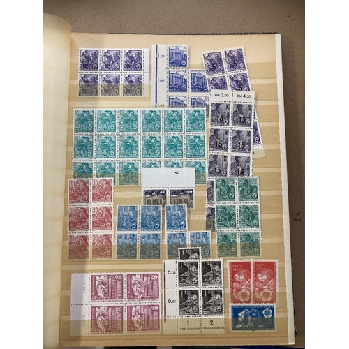 128 - STAMPS : WORLD, box with an interesting assortment in 14 stock albums or stockbooks, with useful Ger... 