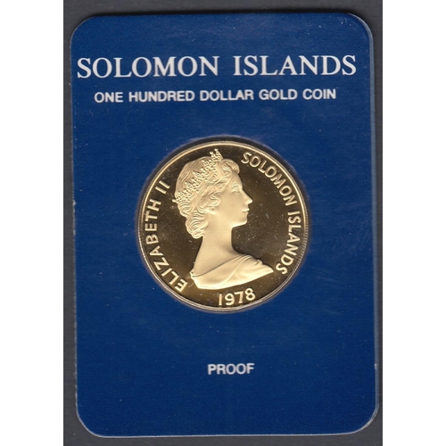 1 - COINS : 1978 $100 Gold coin from Solomon Islands 9.37g of 90/100 gold boxed with cert