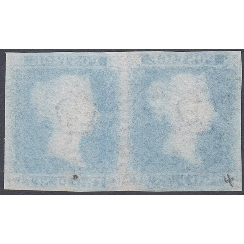 271 - STAMPS GREAT BRITAIN : 1841 2d Blue plate 4 fine used four margin pair, thin paper and Ivory heads S... 