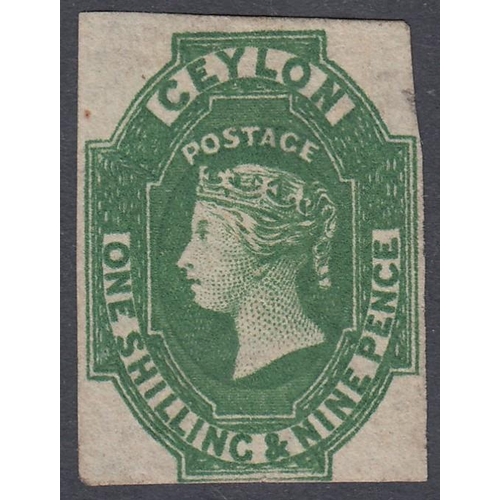 425 - STAMPS CEYLON 1857 1/9 Green , imperf average mint example, small thin, but a scarce stamp SG 11 Cat... 