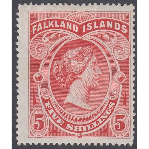 449 - STAMPS FALKLANDS 1898 5/- Red, lightly mounted mint SG 42