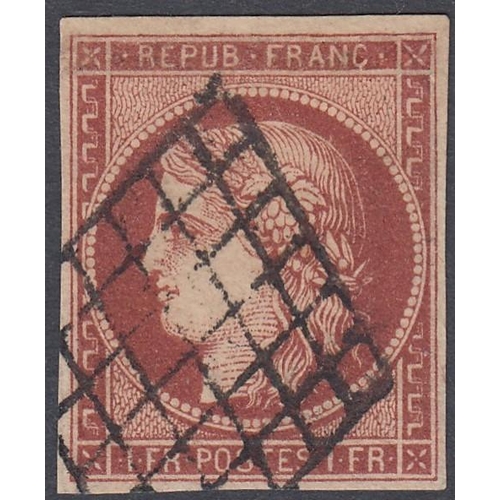 465 - STAMPS FRANCE 1849-52 Ceres, 1f carmine fine used with crisp lozenge handstamp and four good to larg... 