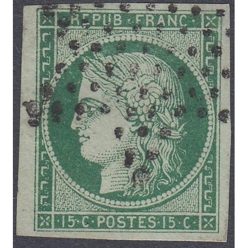 467 - STAMPS FRANCE 1849-52 Ceres 15c green fine used with four large margins, SG 4. Cat £1200