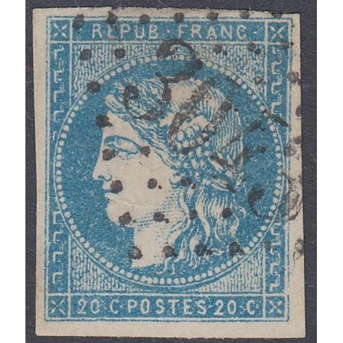 469 - STAMPS FRANCE 1870 Ceres, Bordeaux printing, 20c pale blue fine used with four margins, type I (repo... 