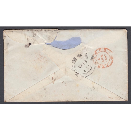 514 - STAMPS INDIA 1857 entire with imperf pair of 4a Blue and Red India to London 4th April 1857 via Bomb... 