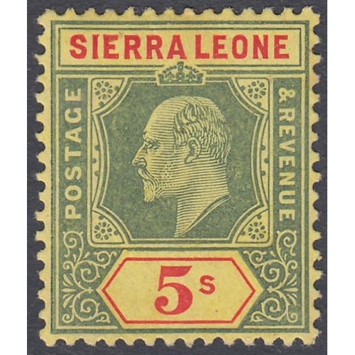 573 - STAMPS SIERRA LEONE 1908 5/- Green and Red/Yellow, mounted mint SG 110