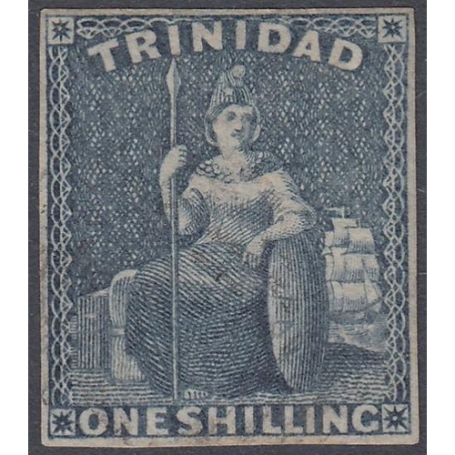 593 - STAMPS TRINIDAD 1859 1/- Indigo fine used four margins SG 29