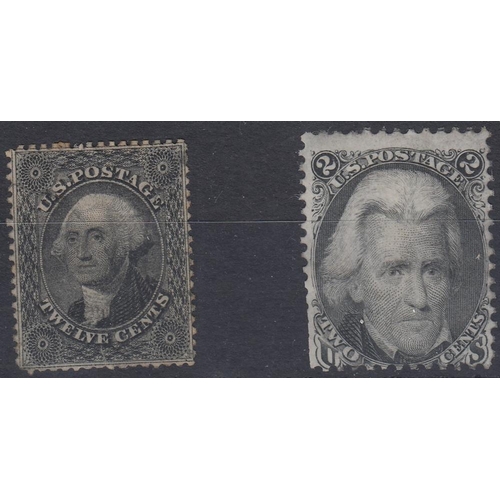 597 - STAMPS USA 1847 12c used and 1862 2c mint no gum, both with small faults, but useful space fillers, ... 