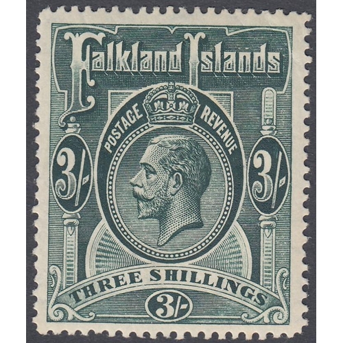 450 - STAMPOS FALKLANDS 1912 3/- Slate Green lightly mounted mint SG 66