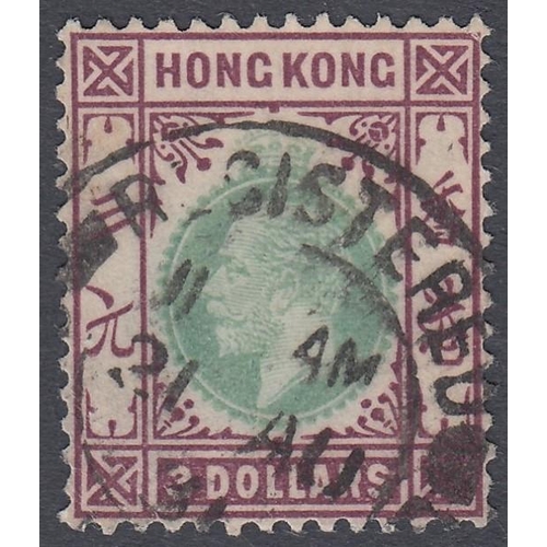 510 - STAMPS HONG KONG 1926 $3 Green and Dull Purple good used SG 131