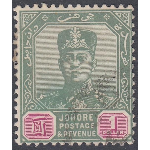 548 - STAMPS MALAYA JOHORE 1917 $1 Green and Mauve SG87 good used