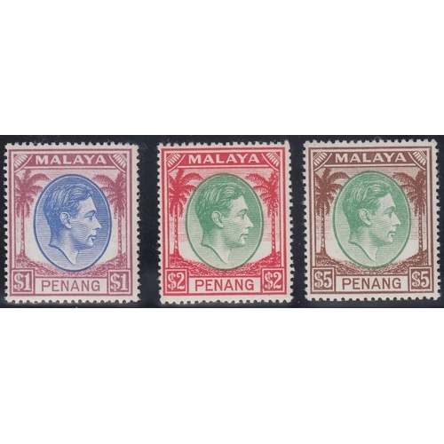 550 - STAMPOS MALAYA 1949 PENANG GVI Defins $1, $2 and $5 mounted mint