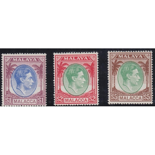 551 - STAMPS MALAYA 1949 MALACCA GVI $1, $2 and $5 mounted mint