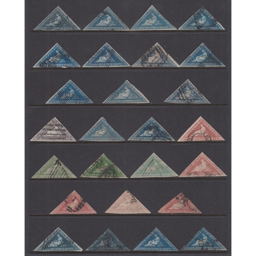 580 - STAMPS Cape Triangles, used selection of 26, above average examples 1d to 1/- various shades (High C... 