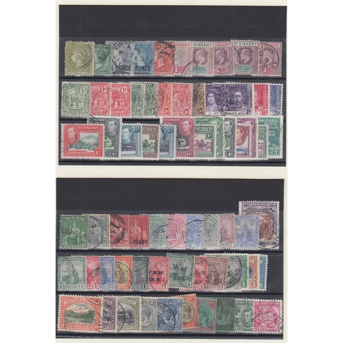 99 - STAMPS : British Commonwealth, West Indies issues used QV - GVI on pages, values to £1, Leeward, Mon... 