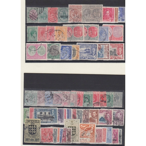 99 - STAMPS : British Commonwealth, West Indies issues used QV - GVI on pages, values to £1, Leeward, Mon... 