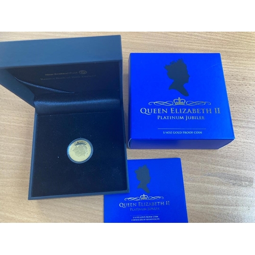 6 - COINS : 2022 New Zealand 1/4 oz pure gold coin Platinum Jubilee with cert