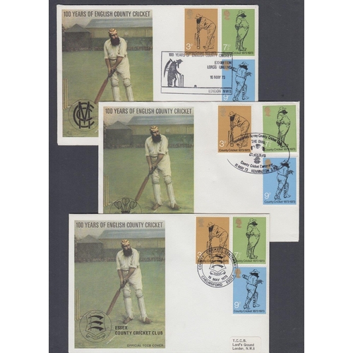 344 - STAMPS FIRST DAY COVERS : 100 Years of Cricket covers, Oval, Lords and Chelmsford (3)