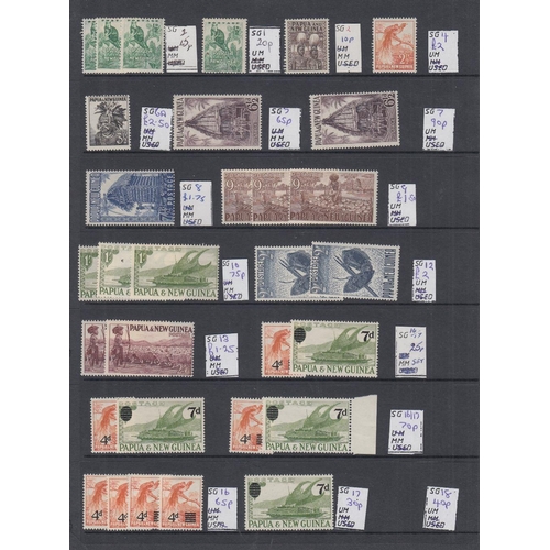 565 - STAMPS PAPUA Mint and used stock in binder, ex dealers, some useful sets and singles