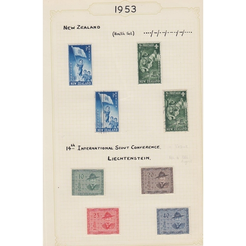 603 - STAMPS SCOUTS, album with a world selection of mint or used stamps, all on the theme of scouting, wi... 