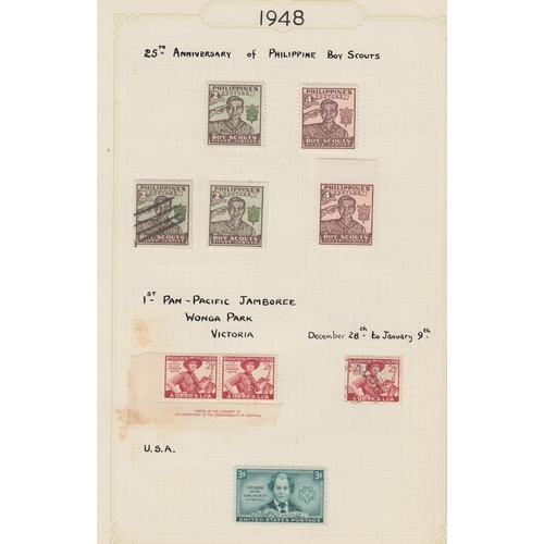 603 - STAMPS SCOUTS, album with a world selection of mint or used stamps, all on the theme of scouting, wi... 