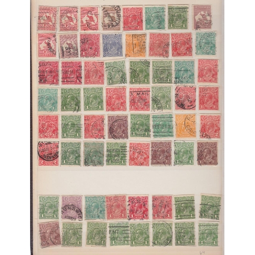 376 - STAMPS AUSTRALIA : Stock book of used early issues Roo's and Heads over 1000 stamps unchecked