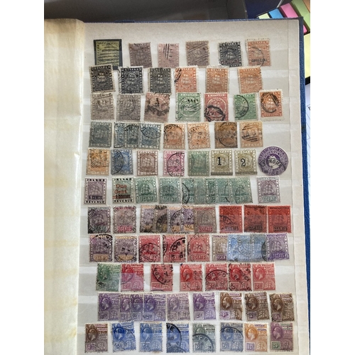 96 - STAMPS : BRITISH COMMONWEALTH, a shallow box with album pages, stockcards, stockbooks etc. A useful ... 