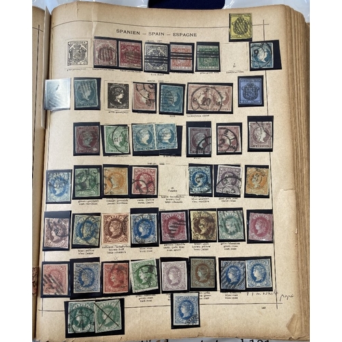 65 - STAMPS : Rather Tatty old all world album but lots of early material all pre 1920's, good early Spai... 