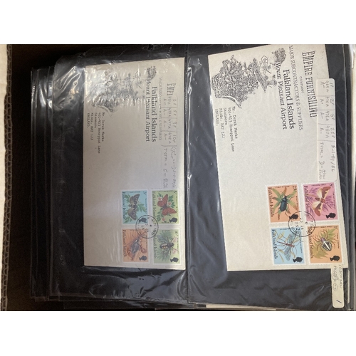 448 - STAMPS FALKLANDS Box with a large assortment of FDCs, commercial covers, mint multiples of stamps et... 