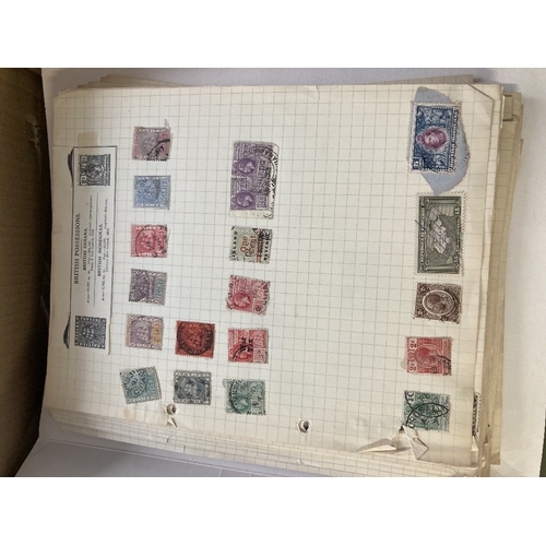 72 - STAMPS : Mixed box of old approval books and album pages, mixed condition but some finds still to be... 