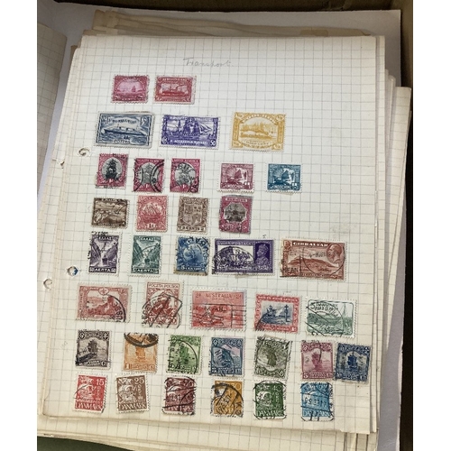 72 - STAMPS : Mixed box of old approval books and album pages, mixed condition but some finds still to be... 