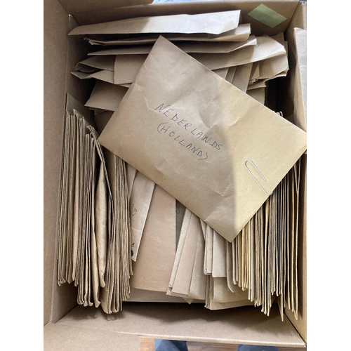 73 - STAMPS : Box of loose World stamps sorted into envelopes (1000's) early to mid QEI period ,