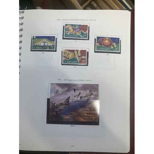 350 - STAMPS CHANNEL ISLANDS Box with four printed albums with U/M issues Jersey and Guernsey with a selec... 