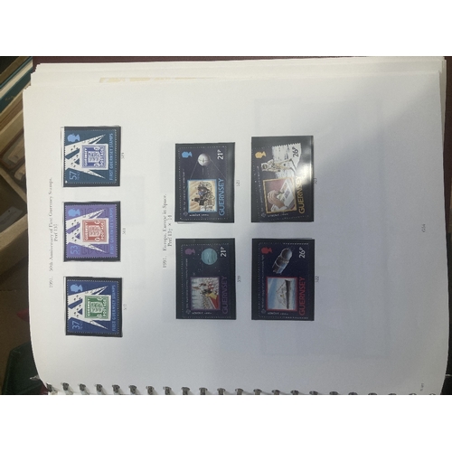 350 - STAMPS CHANNEL ISLANDS Box with four printed albums with U/M issues Jersey and Guernsey with a selec... 