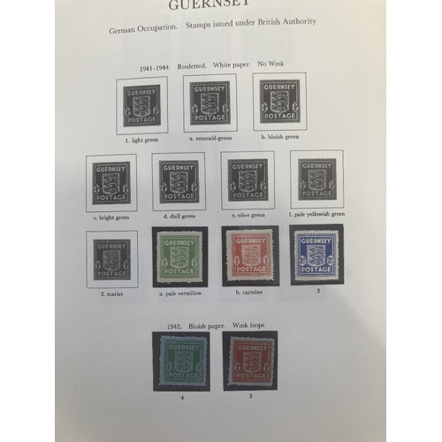 350 - STAMPS CHANNEL ISLANDS Box with four printed albums with U/M issues Jersey and Guernsey with a selec... 