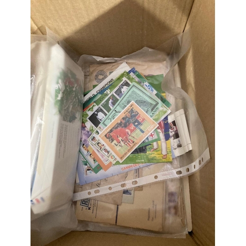 135 - CHARITY STAMPS : small box of various stock pages, small albums etc. Including mint mini-sheets, Spi... 