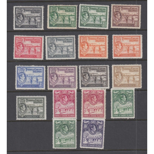 595 - STAMPS TURKS AND CAICOS 1938 mounted mint set to 10/- including shades