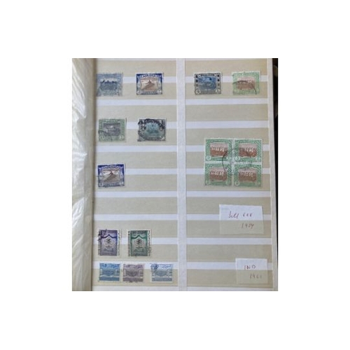 49 - STAMPS : MIDDLE EAST, box with mint & used in six stockbooks. Includes Iran, Iraq, Jordan, Saudi, Ku... 