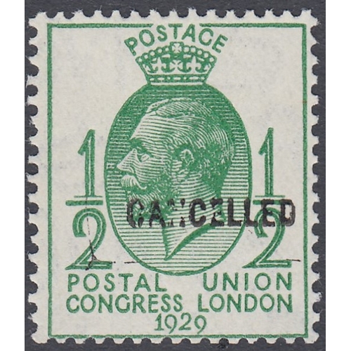 351 - STAMPS GREAT BRITAIN 1929 1/2 d Green  unmounted mint over printed CANCELLED type 33 SG 434