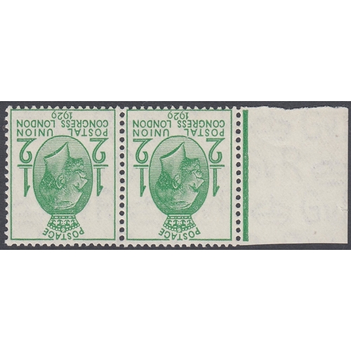 352 - STAMPS GREAT BRITAIN 1929 1/2d Green unmounted mint marginal pair with INVERTED WMK