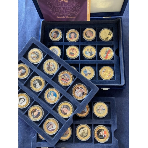 10 - COINS : Gold plated set of crowns celebrating the life of Her Majesty the Queen, various coloured en... 