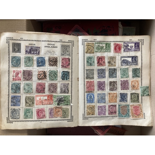 55 - STAMPS : Six old world albums , mixed condition but some better stamps spotted including a reasonabl... 