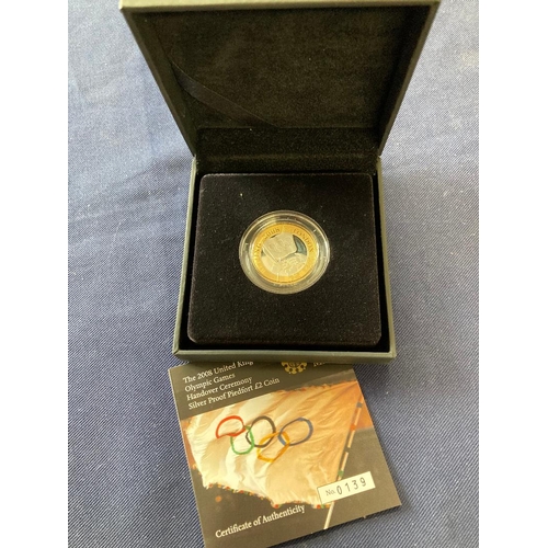 9 - COINS : 2008 Silver Proof £2 coin PIEDFORT for Olympics handover, in display box with cert